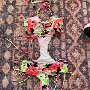 Neon floral super sexy one piece swimsuit
